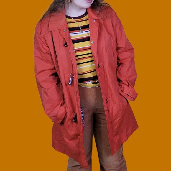 Liz Claiborne LizSport Red Orange Raincoat Spring Jacket, L - Picture 5 of 10